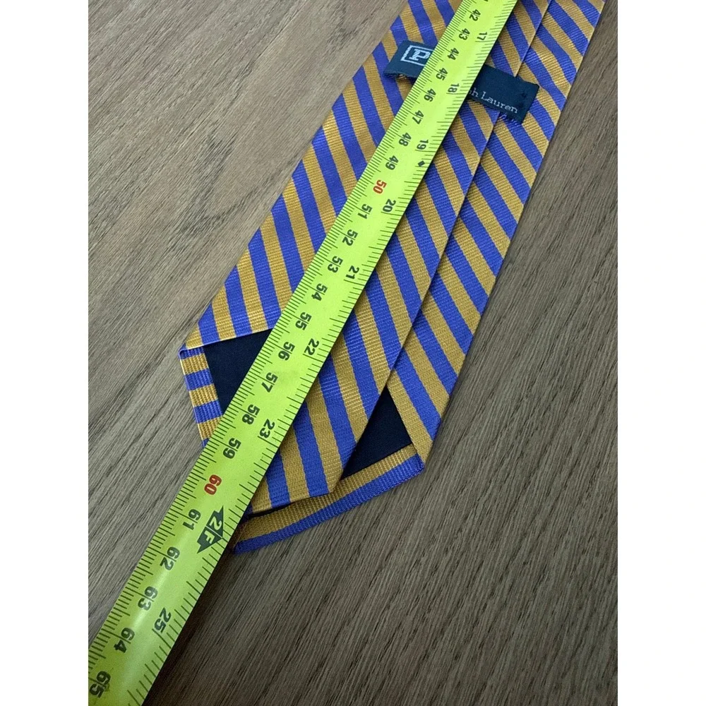 Polo Ralph Lauren Silk Tie Blue Gold Repp Stripe Made in USA Hand Finished